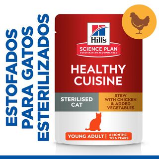 Hill's Adult Science Plan Healthy Cuisine Sterilised Guisado de Frango e Vegetais saqueta para gatos